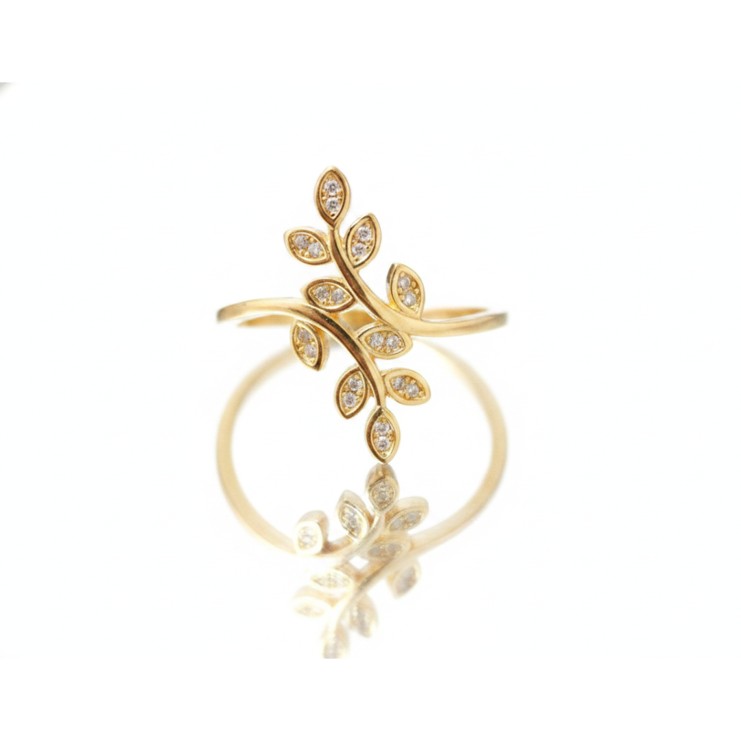 Anel galho folhas com zirconia